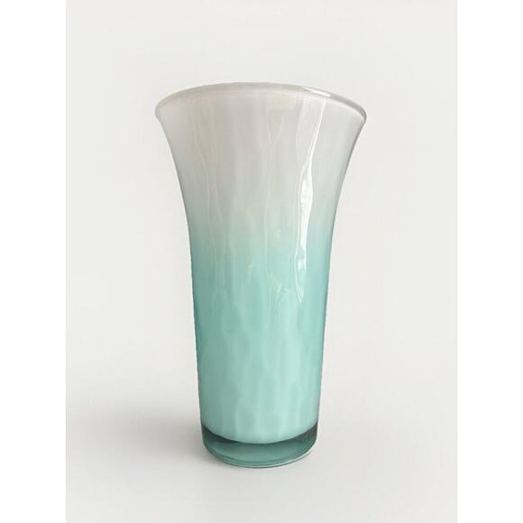 Vintage Libbey Ombre Teal Blue White Glass Vase 8" H Easter Spring Decor Pastel - Picture 4 of 10
